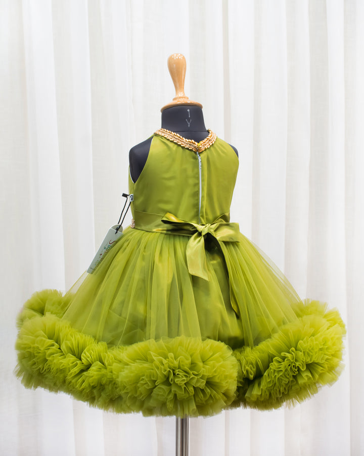 Peagreen Pleated Halter Neck Ruffled Frock. -Sample