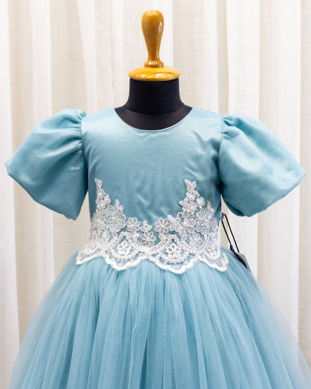 Pearl blue applique handwork Cinderella gown, baby girls birthday dress, premium kids party wear, designer gown for baby girl, Stanwells Kids dress