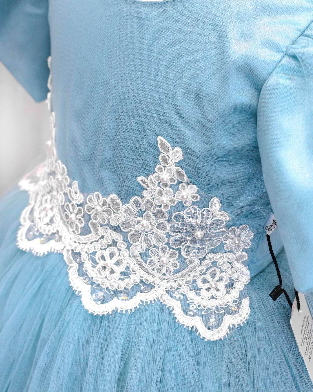 Pearl blue applique handwork Cinderella gown, baby girls birthday dress, premium kids party wear, designer gown for baby girl, Stanwells Kids dress