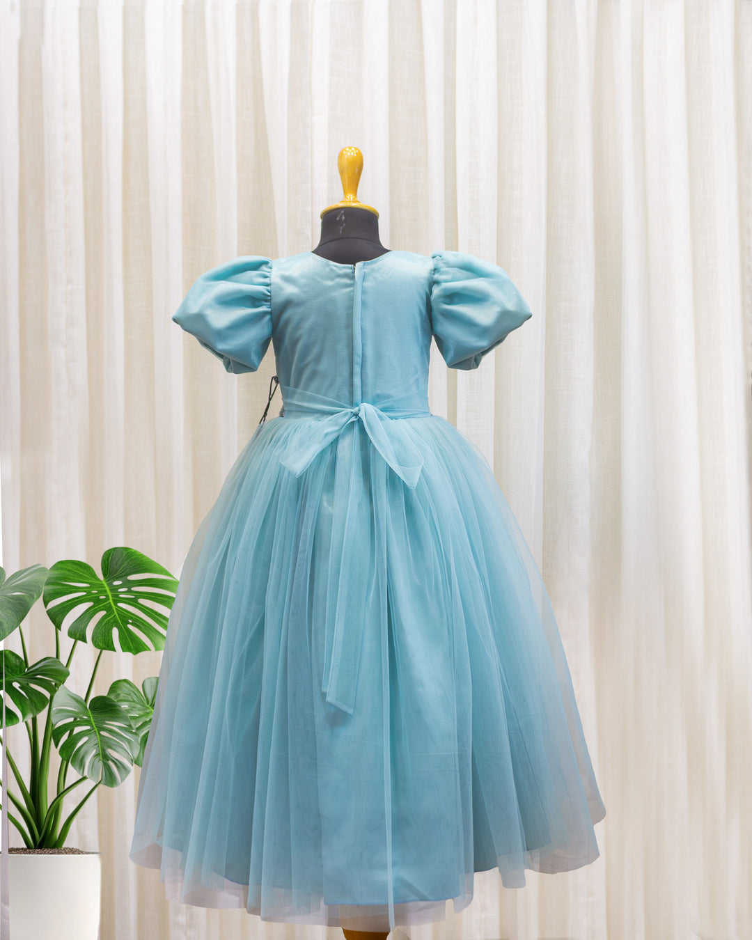 Pearl blue applique handwork Cinderella gown, baby girls birthday dress, premium kids party wear, designer gown for baby girl, Stanwells Kids dress