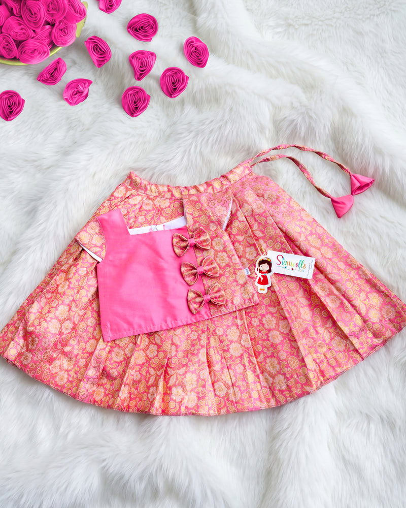 Pink Banarasi Brocade Silk Onam Special Lehenga Choli for Baby Girl – Stanwells Kids