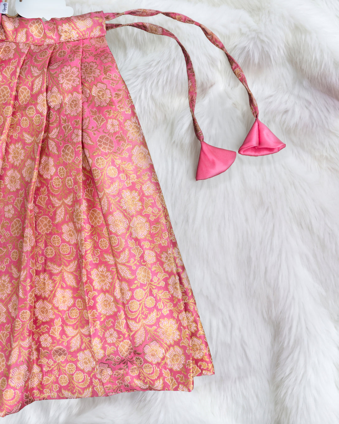 Pink Banarasi brocade Onam lehenga choli full look for girls – Stanwells Kids