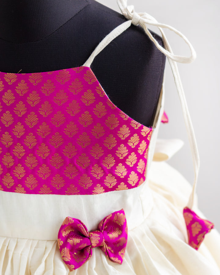 Pink brocade Onam Kettuduppu frock full look for girls – Stanwells Kids