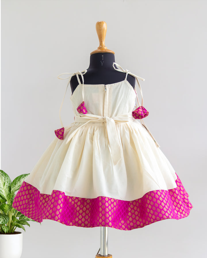 Onam special pink Kettuduppu frock for baby girl 3 months to 7 years – Stanwells Kids