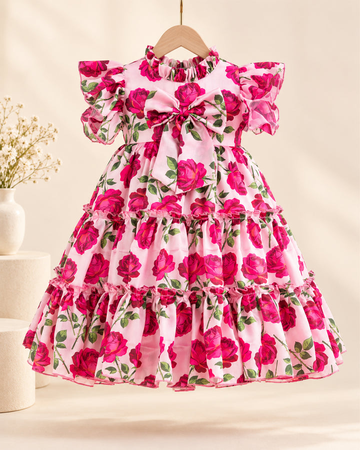 Pink Rose Floral Chiffon Frock for Baby Girl – Stanwells Kids