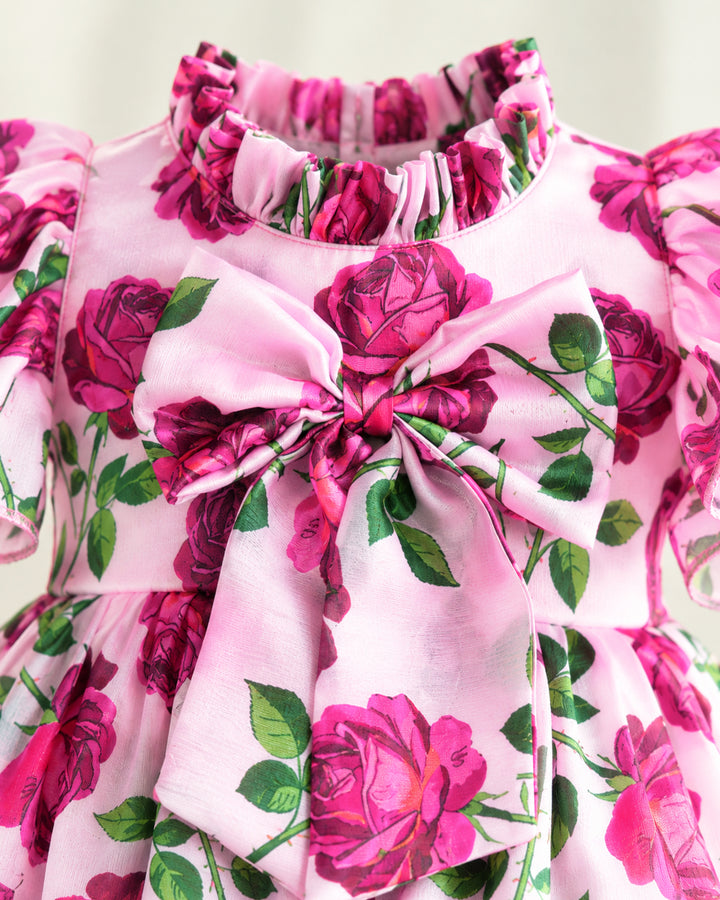 Pink Floral Printed Frock – Skirt Wavy Detail – Stanwells Kids