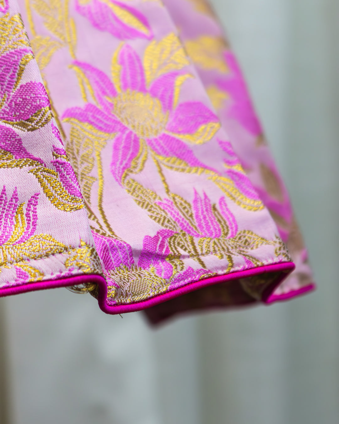 Pink shade designer brocade floral handwork baby girls birthday dress, premium partywear frock for kids, Stanwells Kids