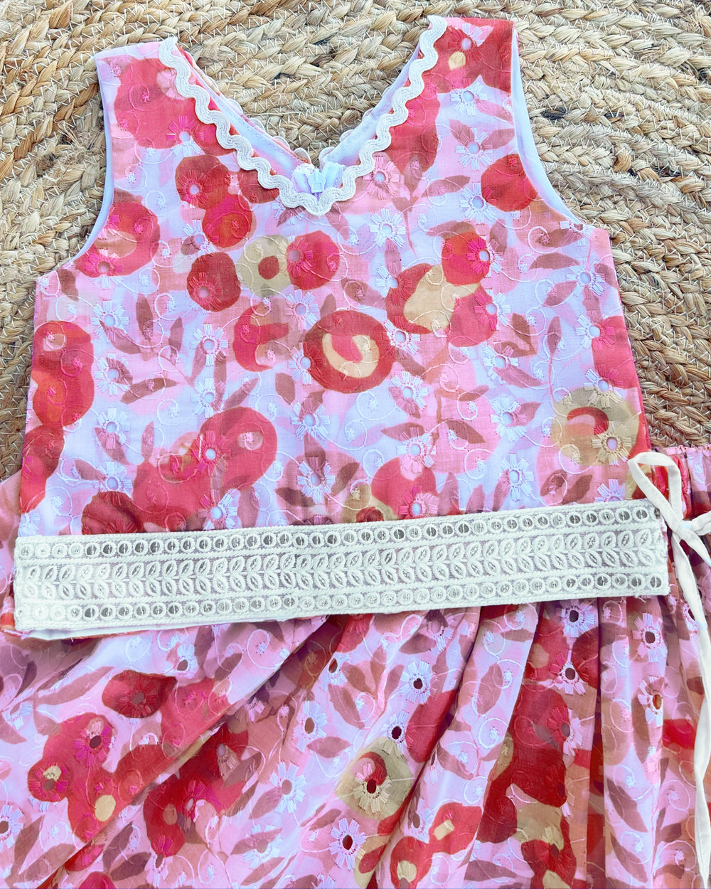 Pink Floral Cotton Hakoba Lehenga Choli – Baby Girl Birthday Dress