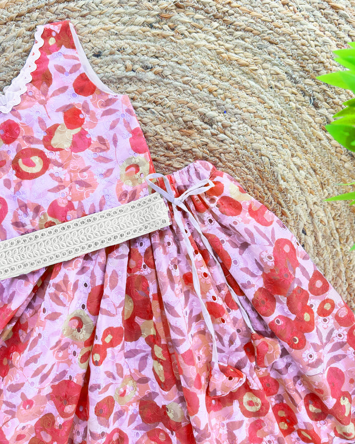 Pink Floral Cotton Hakoba Lehenga Choli – Baby Girl Birthday Dress