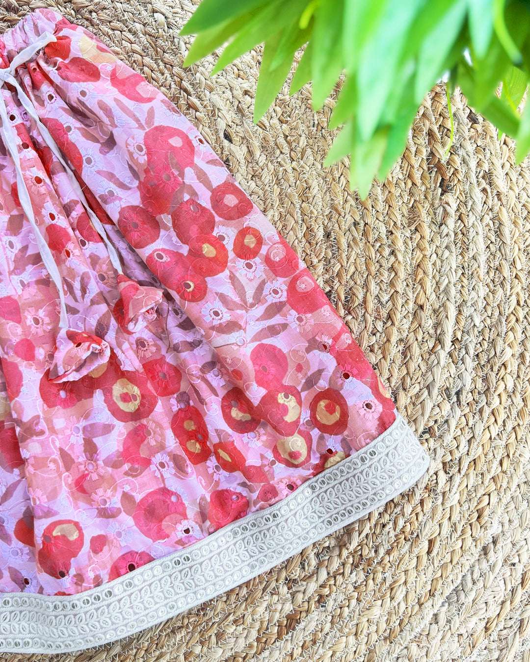 Pink Floral Cotton Hakoba Lehenga Choli – Baby Girl Birthday Dress