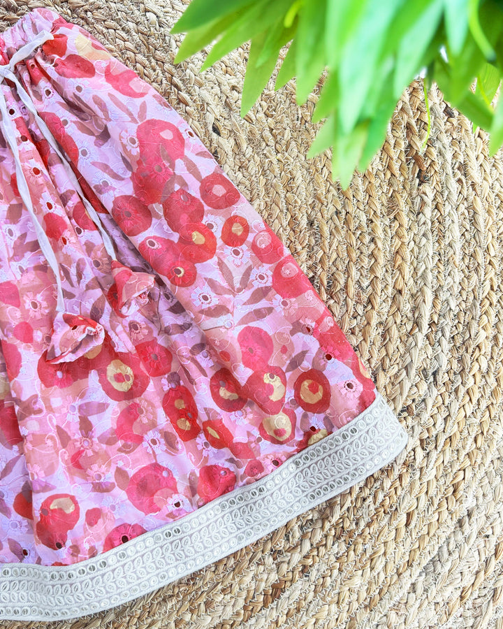 Pink Floral Cotton Hakoba Lehenga Choli – Baby Girl Birthday Dress