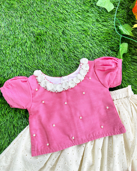 Pink cream ethnic lehenga choli for baby girls – Hakoba birthday dress