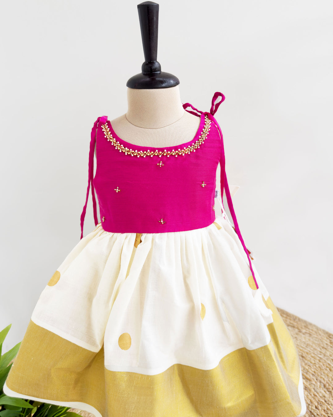 Pink Baby Girl Birthday Dress with Embroidery & Lace Frock