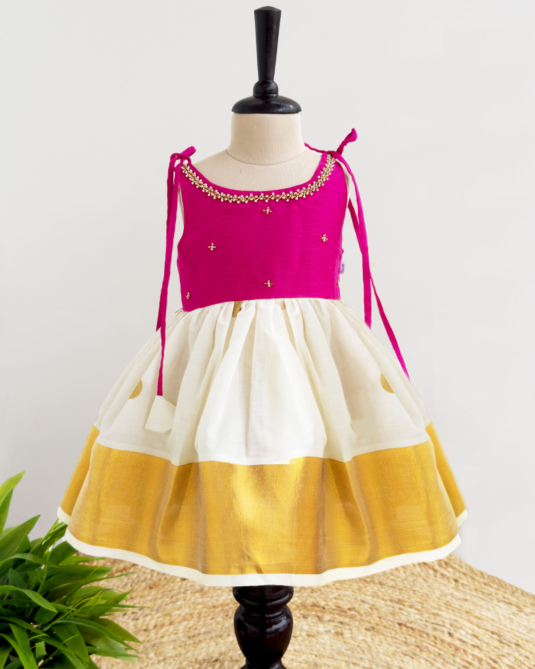 Pink Baby Girl Birthday Dress with Embroidery & Lace Frock