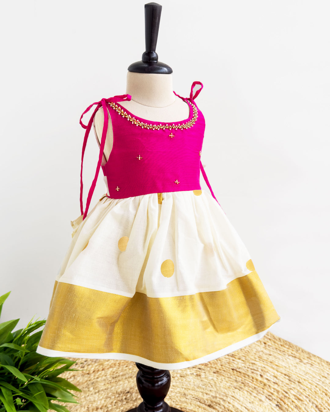 Pink Baby Girl Birthday Dress with Embroidery & Lace Frock