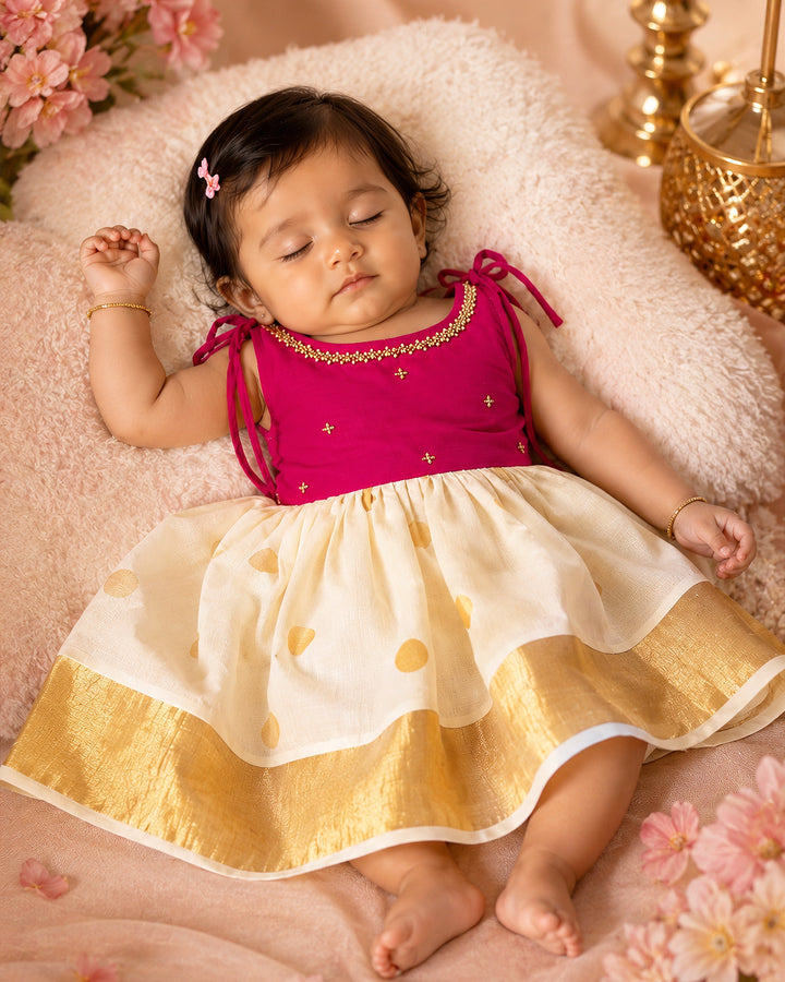 Pink Baby Girl Birthday Dress with Embroidery &amp; Lace Frock