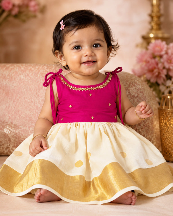 Pink Baby Girl Birthday Dress with Embroidery &amp; Lace Frock
