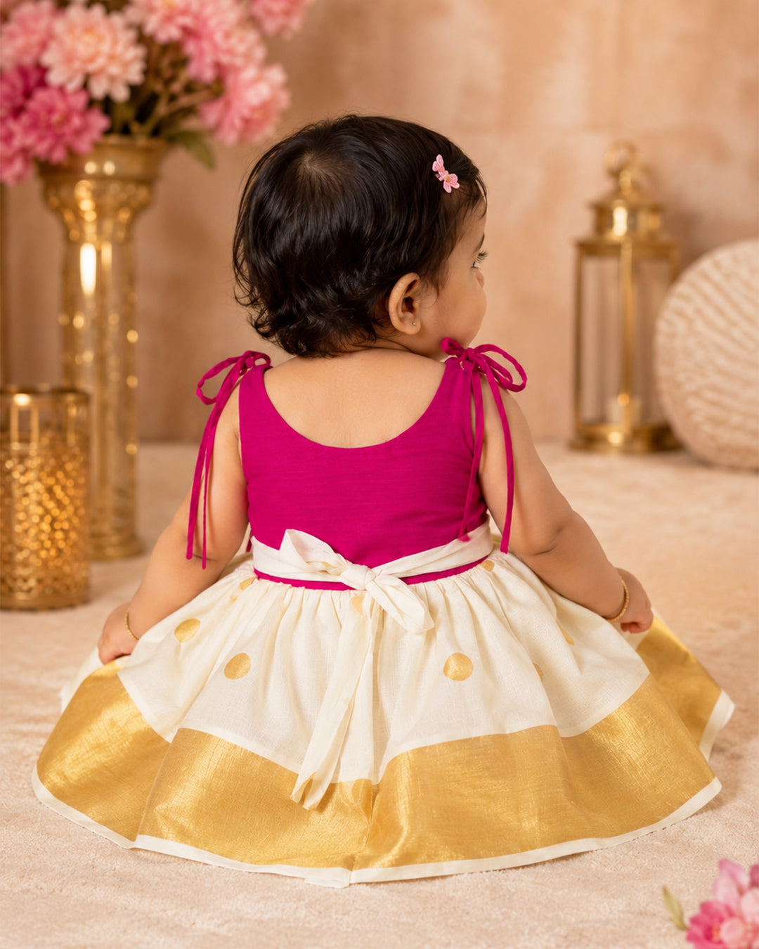 Pink Baby Girl Birthday Dress with Embroidery &amp; Lace Frock