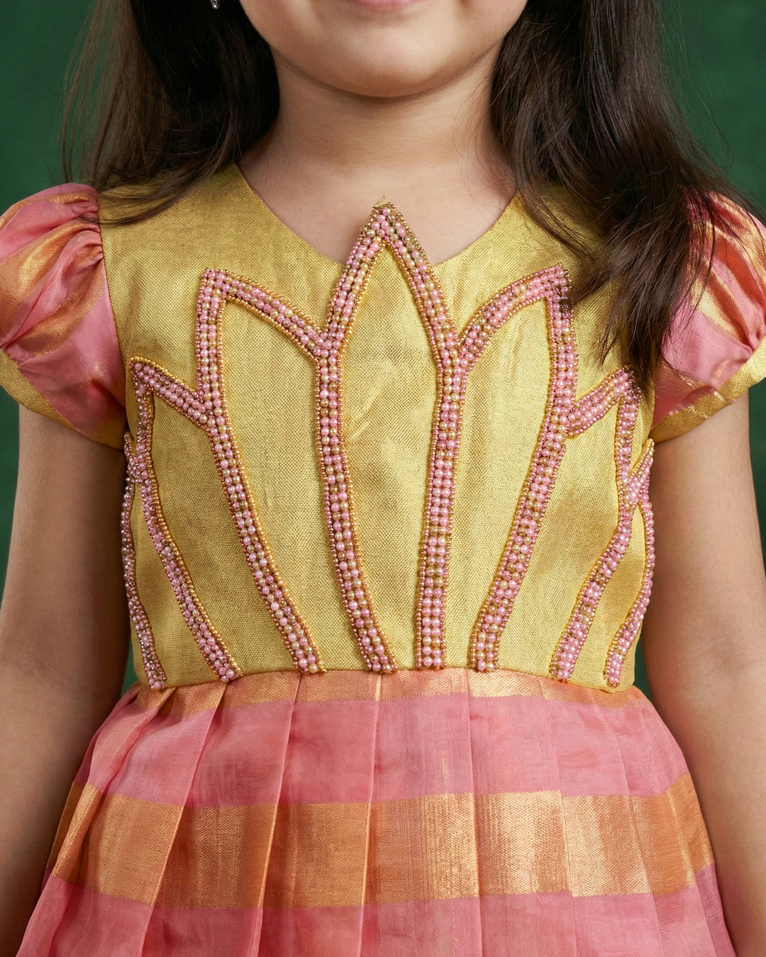 Pink Gold Tissue Ethnic Frock | Baby Girls Birthday Party Dress Stanwells Kids Pink Gold Tissue Ethnic Frock | Baby Girls Birthday Party Dress Stanwells Kids