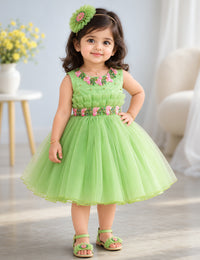 Pista Green Flower Handwork Pleated Frock for Baby Girl – Stanwells Kids