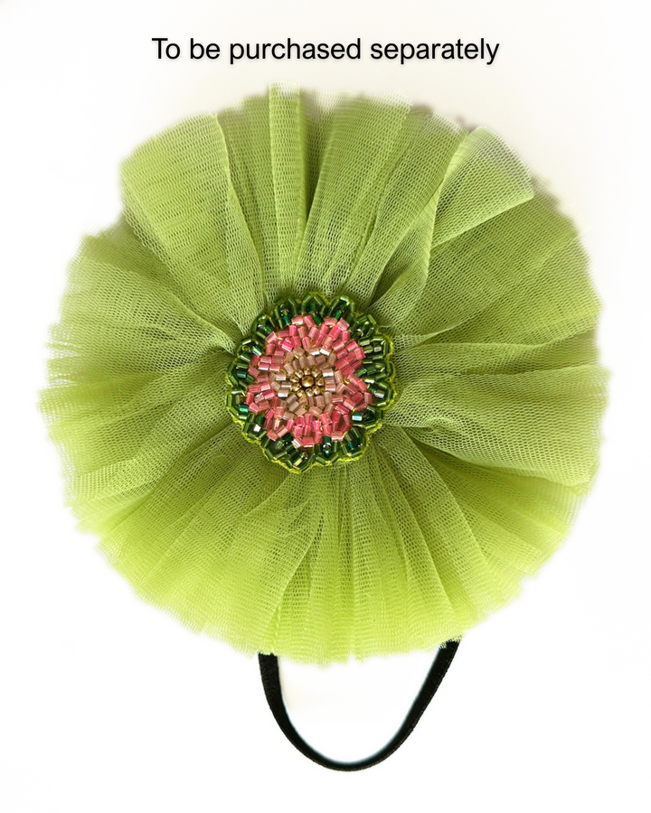 Pista Green Flower Handwork Pleated Partywear Frock