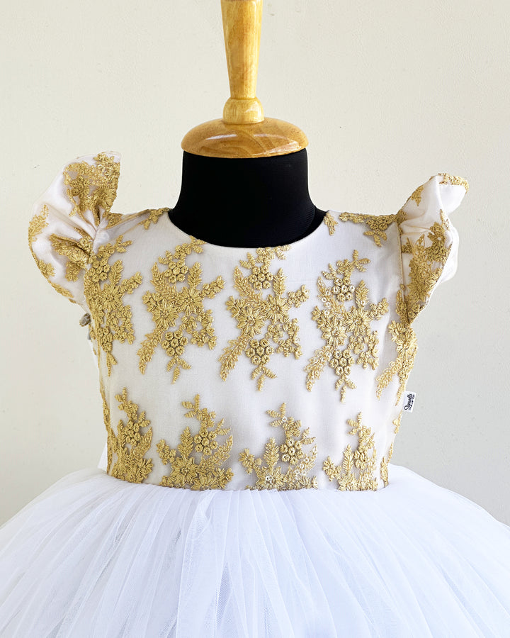 Pure White Princess Lace Frock, Baby Girls Birthday Dress, Designer Partywear Frock, Princess Dress for Baby Girl