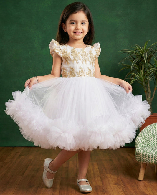 Pure White Princess Lace Frock, Baby Girls Birthday Dress, Designer Partywear Frock, Princess Dress for Baby Girl