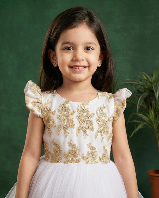 Pure White Princess Lace Frock, Baby Girls Birthday Dress, Designer Partywear Frock, Princess Dress for Baby Girl