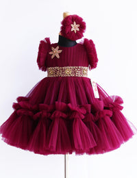Grapevine Heavy Ruffles Pleated Handwork Birthday Frock for Baby Girl – Stanwells Kids