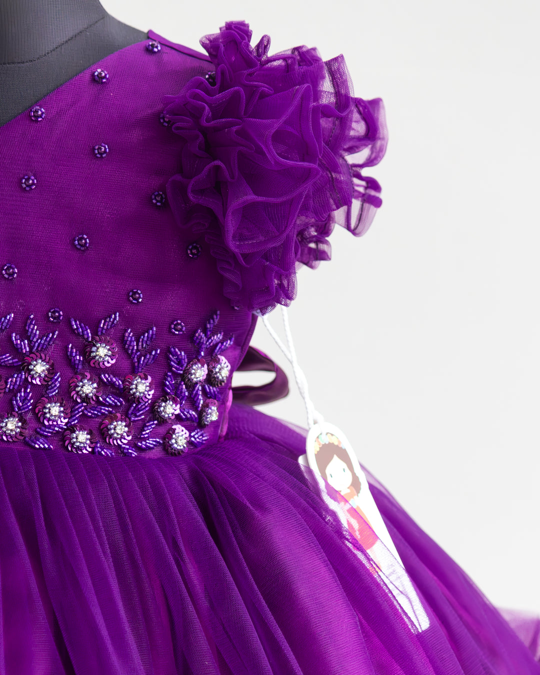 Layered net skirt on purple heavy handwork birthday party frock – Stanwells Kids