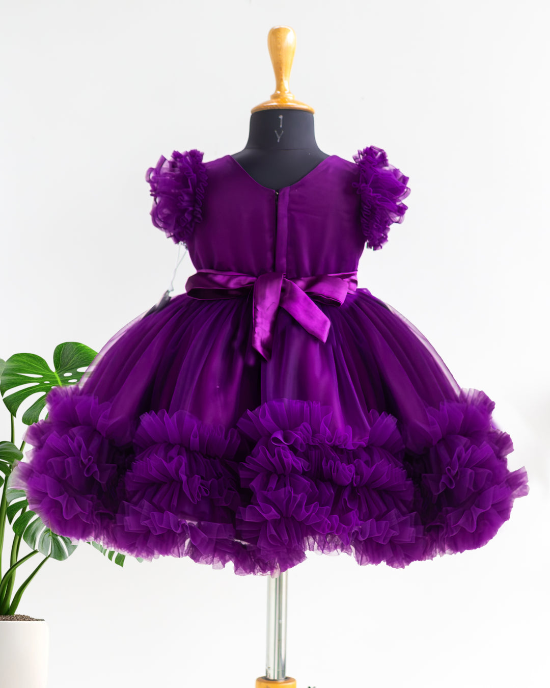 Back view of purple shade heavy handwork birthday frock – Stanwells Kids