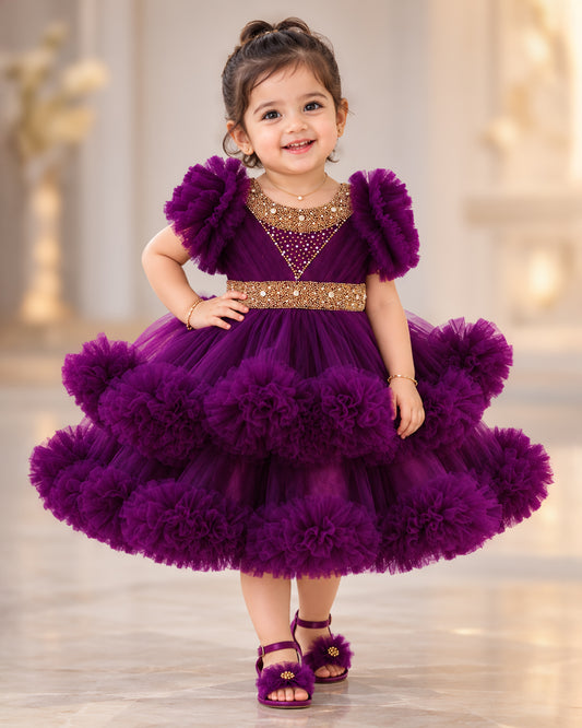 Purple Handwork Two Layer Ruffled Frock for Baby Girl – Stanwells Kids
