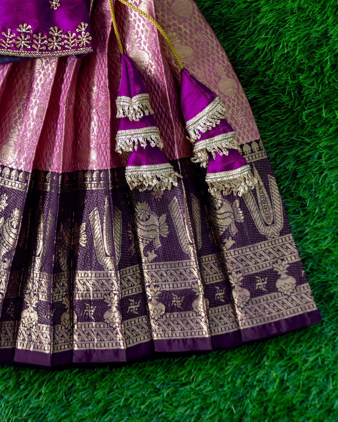 Purple pastel pink Banarasi lehenga choli full look for baby girl – Stanwells Kids