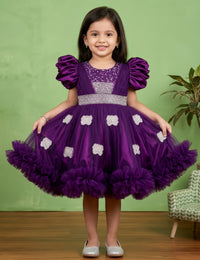 Purple Shade Butterfly Theme Applique Handwork Party wear Birthday Frock