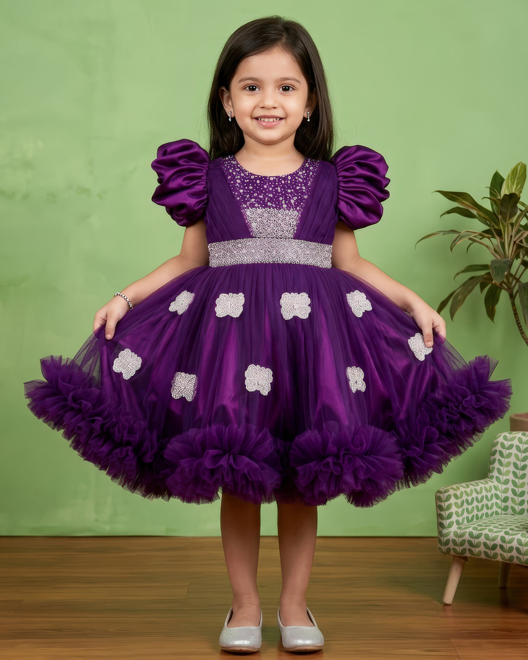 Heavy birthday partywear frock, 1 year birthday dresses online, partywear online india, best selling trending designs for kids, stanwells kids, handwork frocks, butterfly dresses for girls, buget buy kids dresses