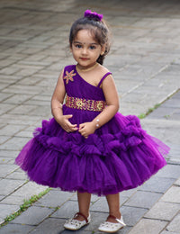 Purple Pleated Ruffled Frock for Baby Girl – Stanwells Kids