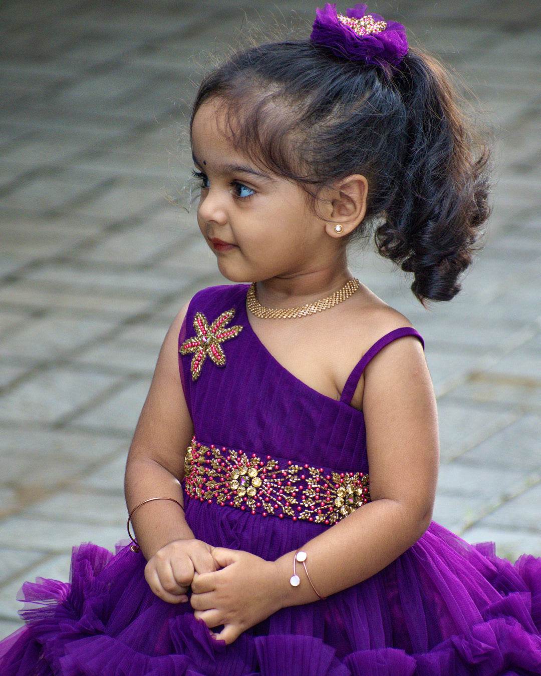 Purple Shade Pleated Ruffled Frock
Material: Purple Shade Pleated Ruffled Frock mono net with layered and ruffles on the end portion. Yoke portion is designed with pleated pattern and a handwork in t