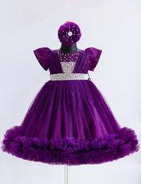 Purple Shade Handwork Pleated Ruffles Floor Length Gown