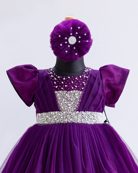 Purple Handwork Pleated Ruffles Floor Length Gown for Baby Girl – Stanwells Kids