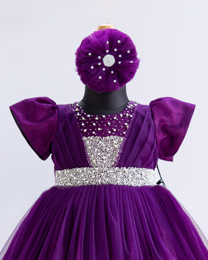 Purple Shade Handwork Pleated Ruffles Floor Length Gown