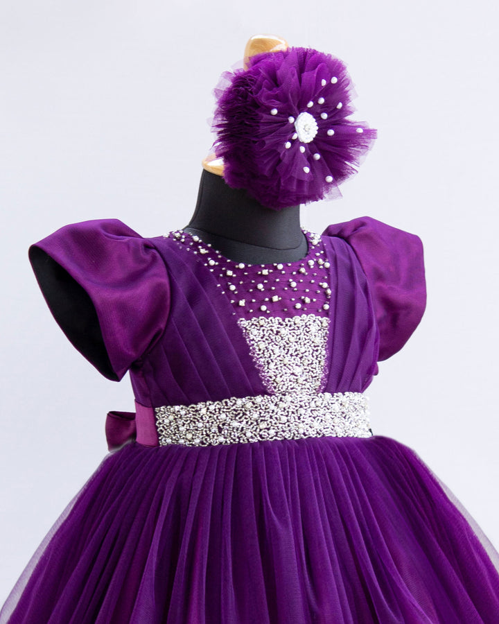 Purple Shade Handwork Pleated Ruffles Floor Length Gown