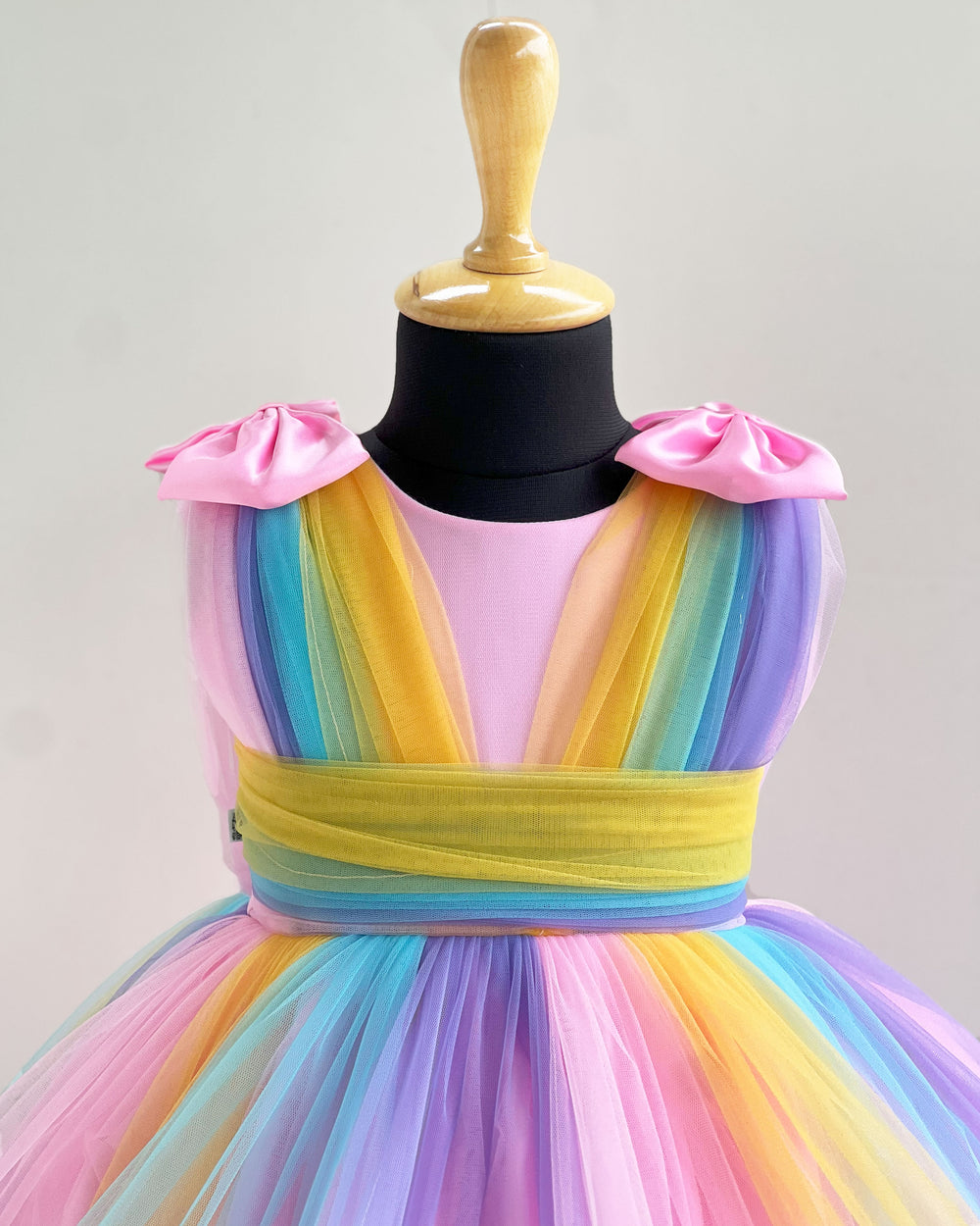Rainbow theme baby girl birthday dress, multi-colour party frock, heavy ruffles kids birthday outfit
