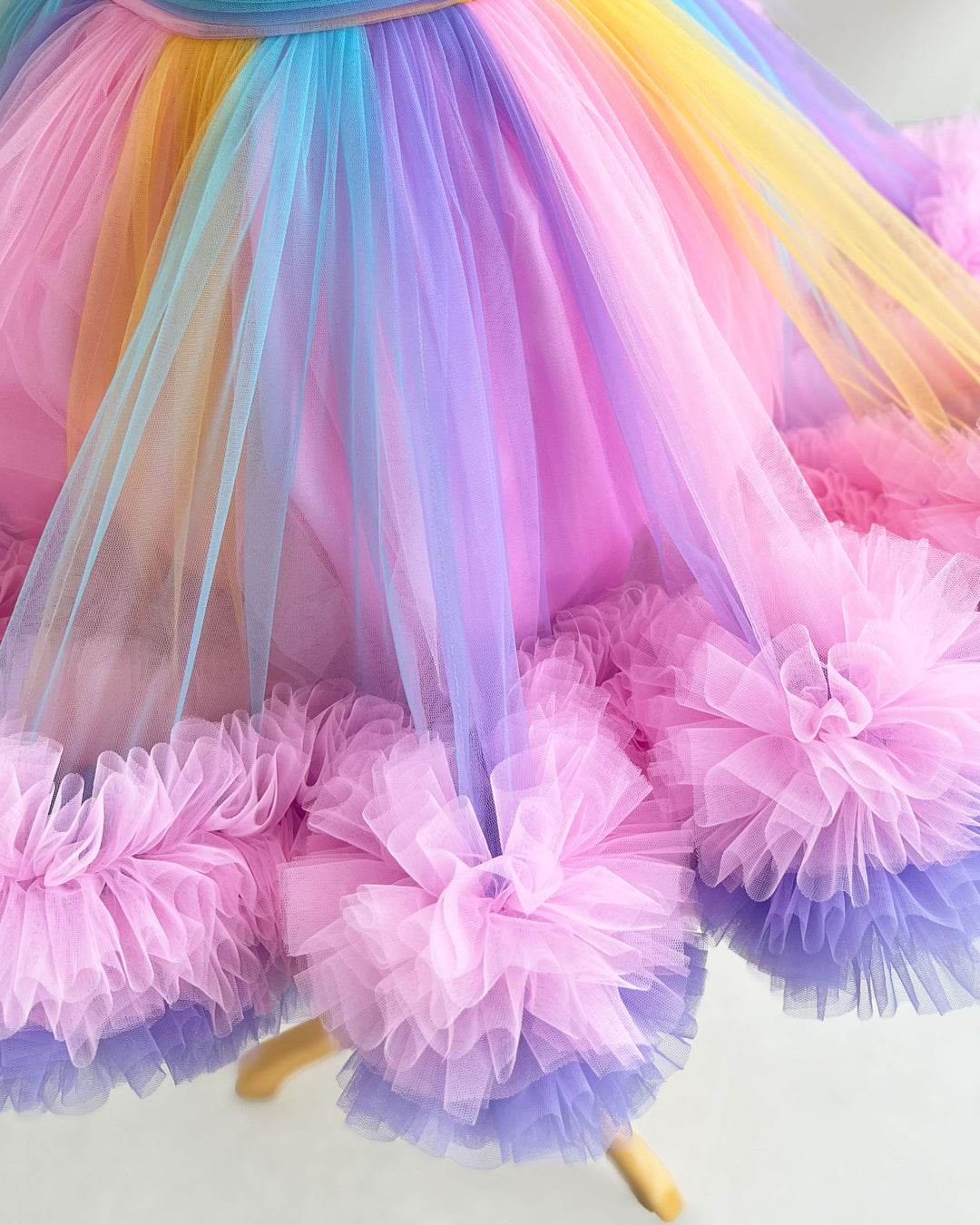 Rainbow theme baby girl birthday dress, multi-colour party frock, heavy ruffles kids birthday outfit