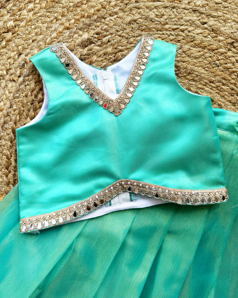 Rama green silk baby girls birthday dress, ethnic lehenga choli, kids festive wear, traditional baby girl outfit