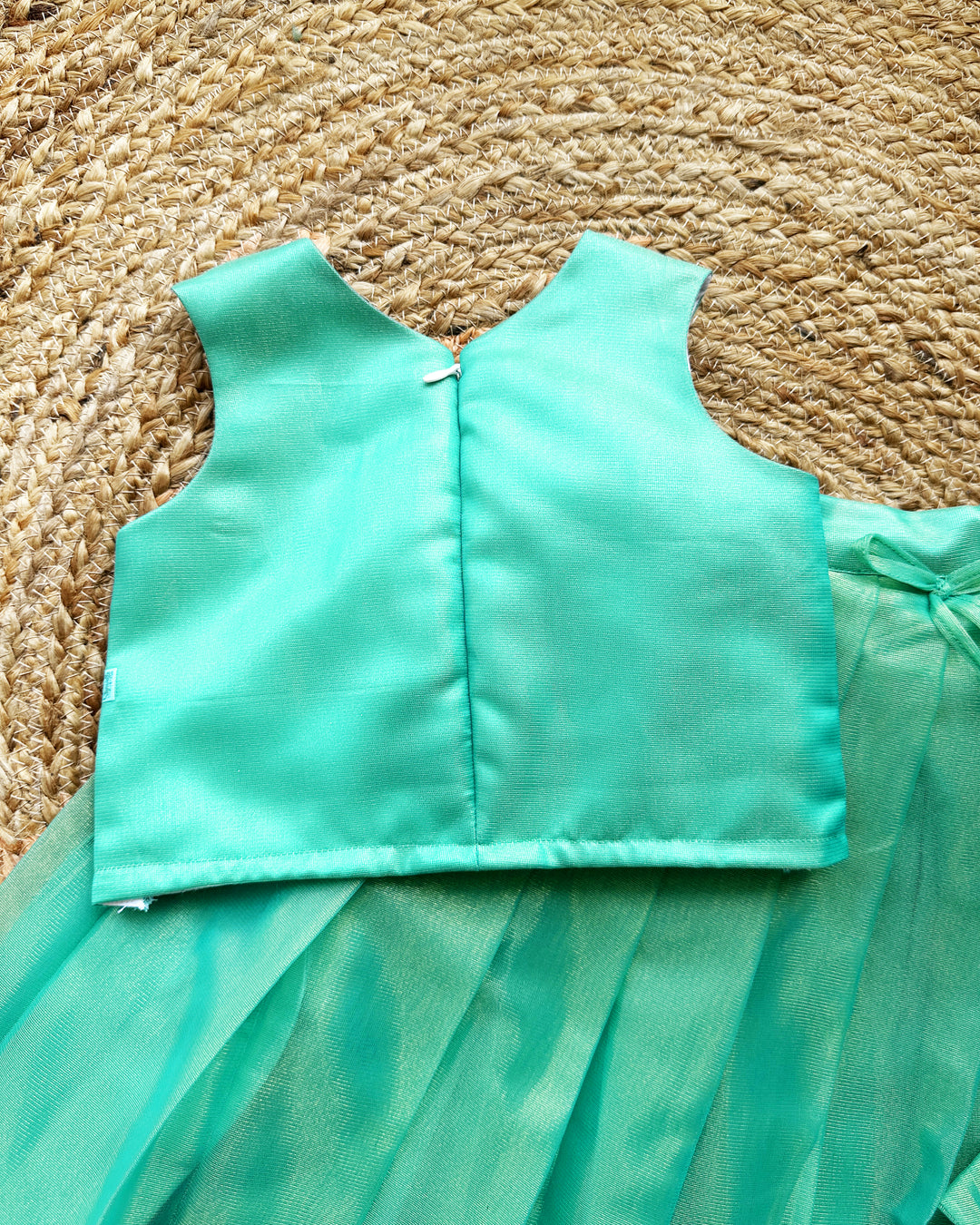 Rama green silk baby girls birthday dress, ethnic lehenga choli, kids festive wear, traditional baby girl outfit