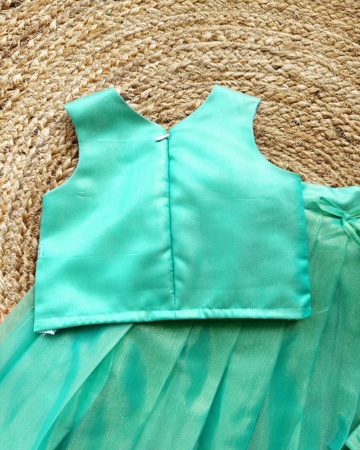 Rama green silk baby girls birthday dress, ethnic lehenga choli, kids festive wear, traditional baby girl outfit