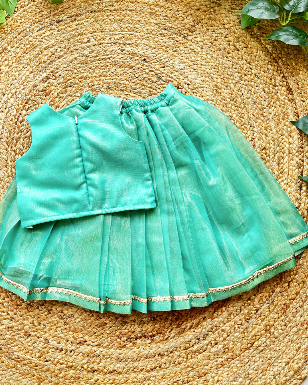 Rama green silk baby girls birthday dress, ethnic lehenga choli, kids festive wear, traditional baby girl outfit