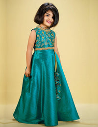 Rama Green Halter Neck Embroidery Silk Gown for Baby Girl – Stanwells Kids