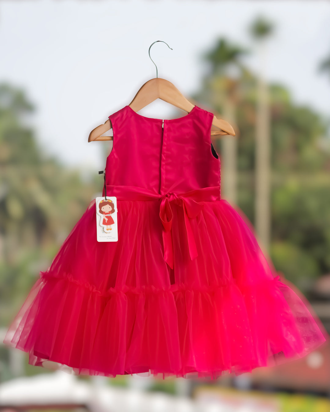 Rani pink ruffled mono net birthday frock full look for baby girl – Stanwells Kids