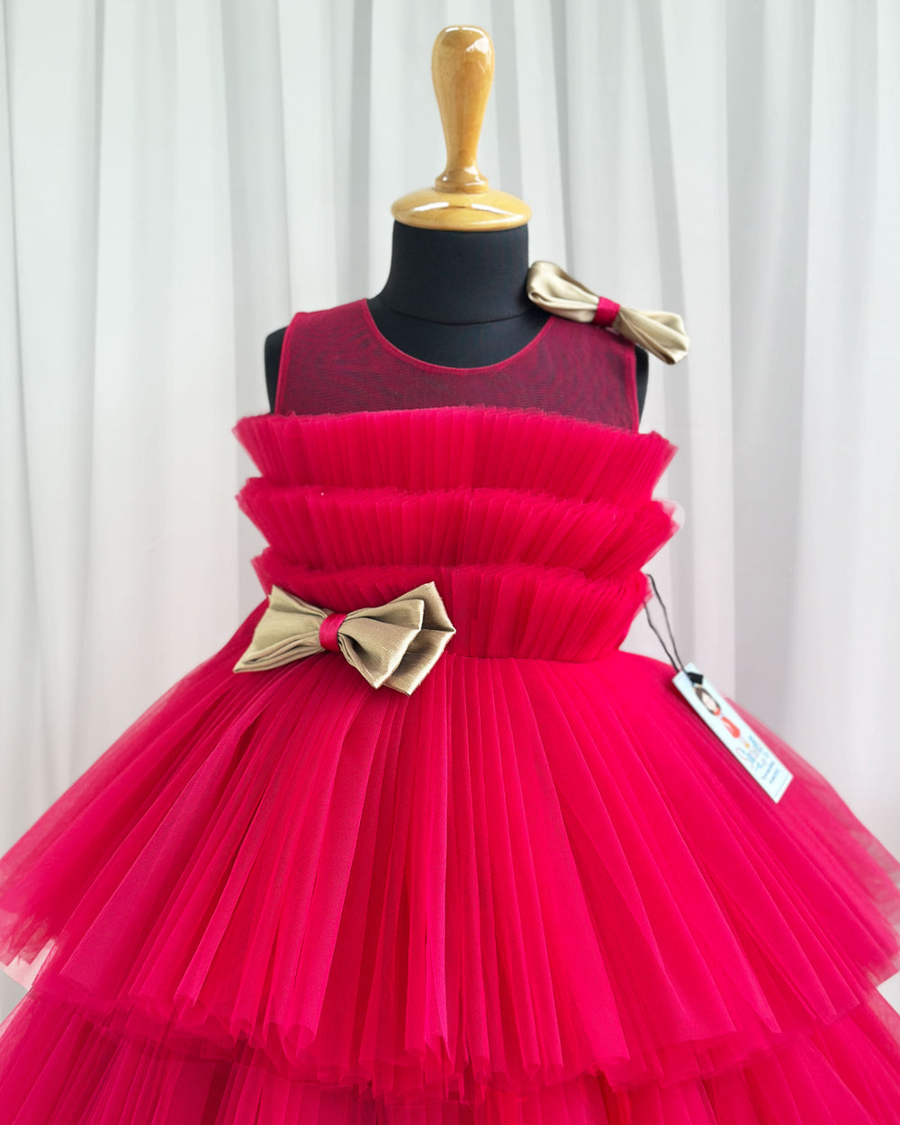 Rani pink tail frock, elegant pleated birthday dress, baby girl party wear, stylish frock for girls, pink shade kids frock